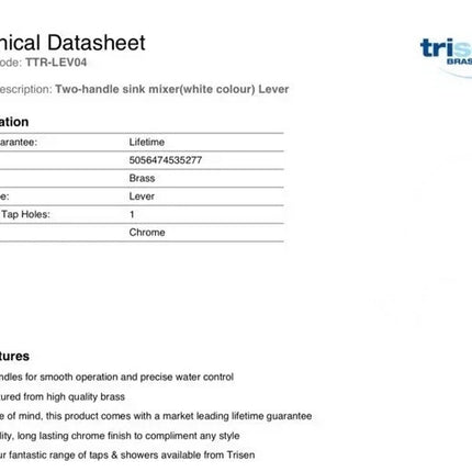 Trisen TTR-LEV04 White Dual Lever Kitchen Sink Mixer Tap | Brass | 133mm Spout | Lifetime Guarantee