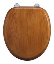 Burlington S11 Golden Oak Wood Finish Traditional Toilet Seat | Moulded Wood | Chrome Hinges