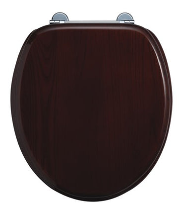 Burlington S12 Mahogany Wood Finish Traditional Toilet Seat | Moulded Wood | Chrome Hinges