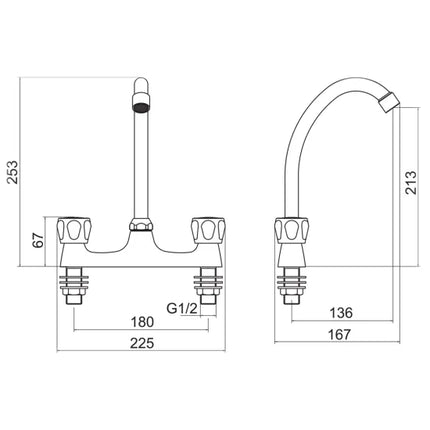 Trisen Two Handle Chrome Deck Sink Mixer