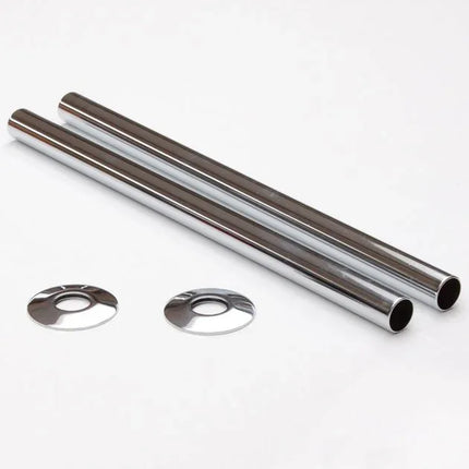 Chrome Radiator Valve Pipe Sleeve Kit - Pair with Floor Plates (300mm & 130mm) 300mm Set